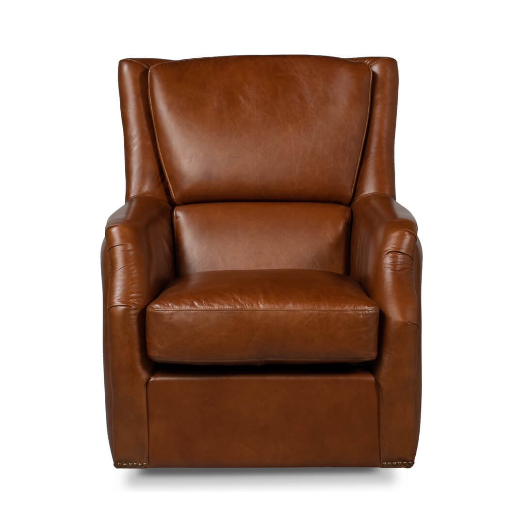 Traditional Leather Swivel Chair - English Georgian America