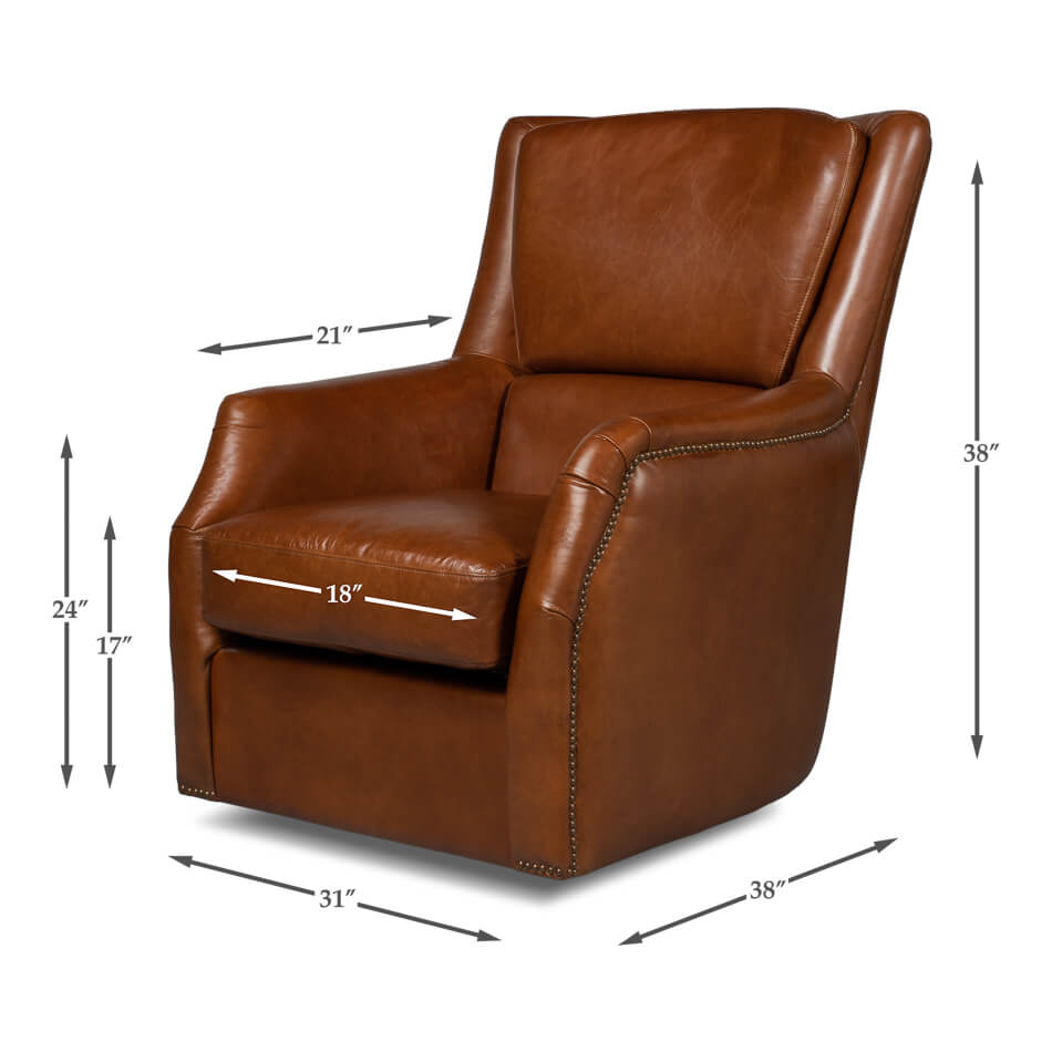 Traditional Leather Swivel Chair - English Georgian America