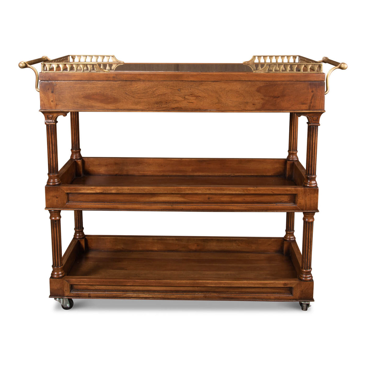 Traditional Style Walnut Rolling Bar Cart - English Georgian America