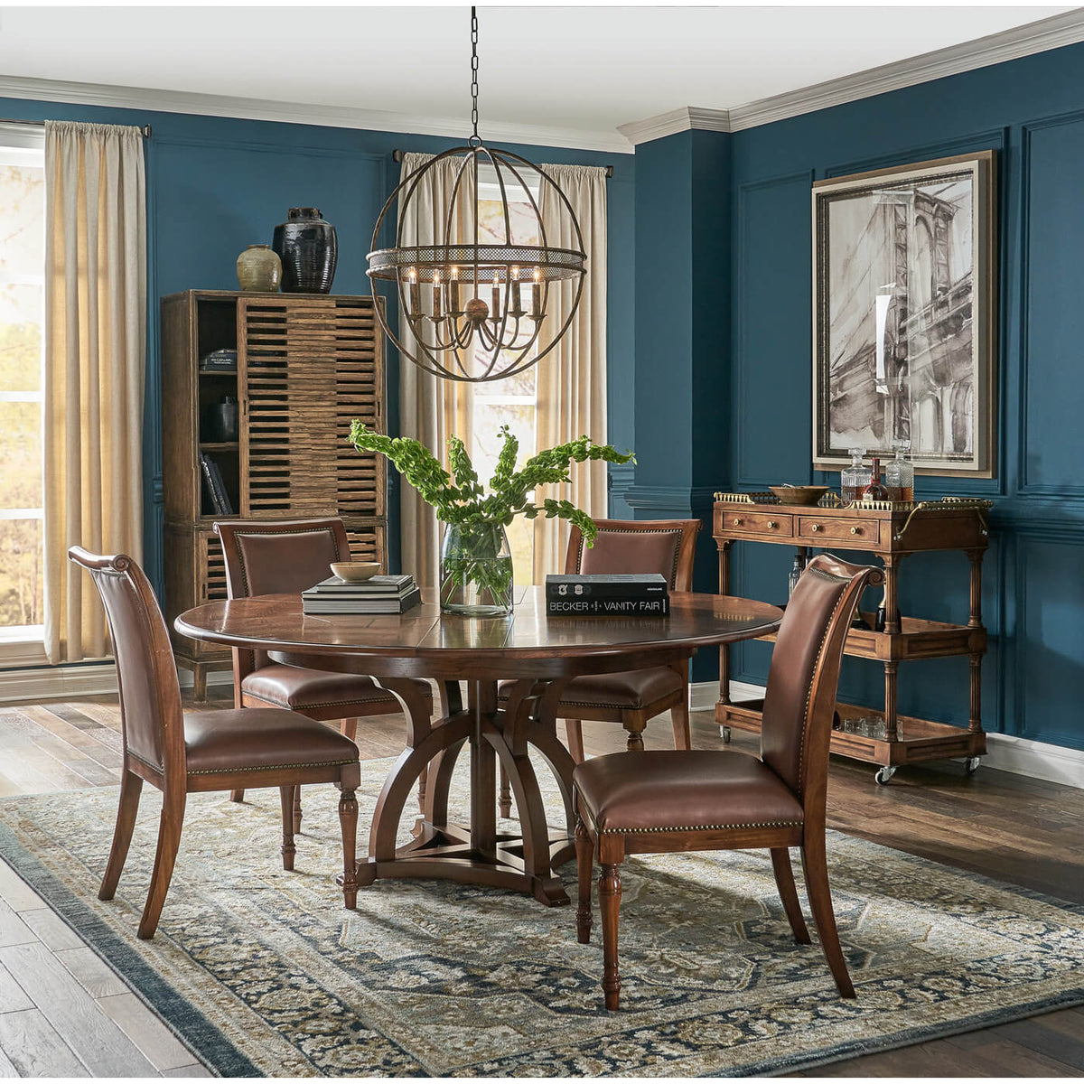 Traditional Style Walnut Rolling Bar Cart - English Georgian America