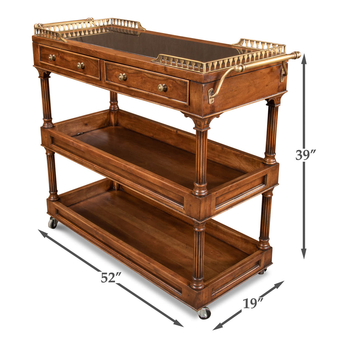 Traditional Style Walnut Rolling Bar Cart - English Georgian America