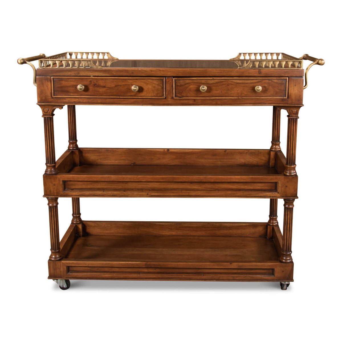 Traditional Style Walnut Rolling Bar Cart - English Georgian America