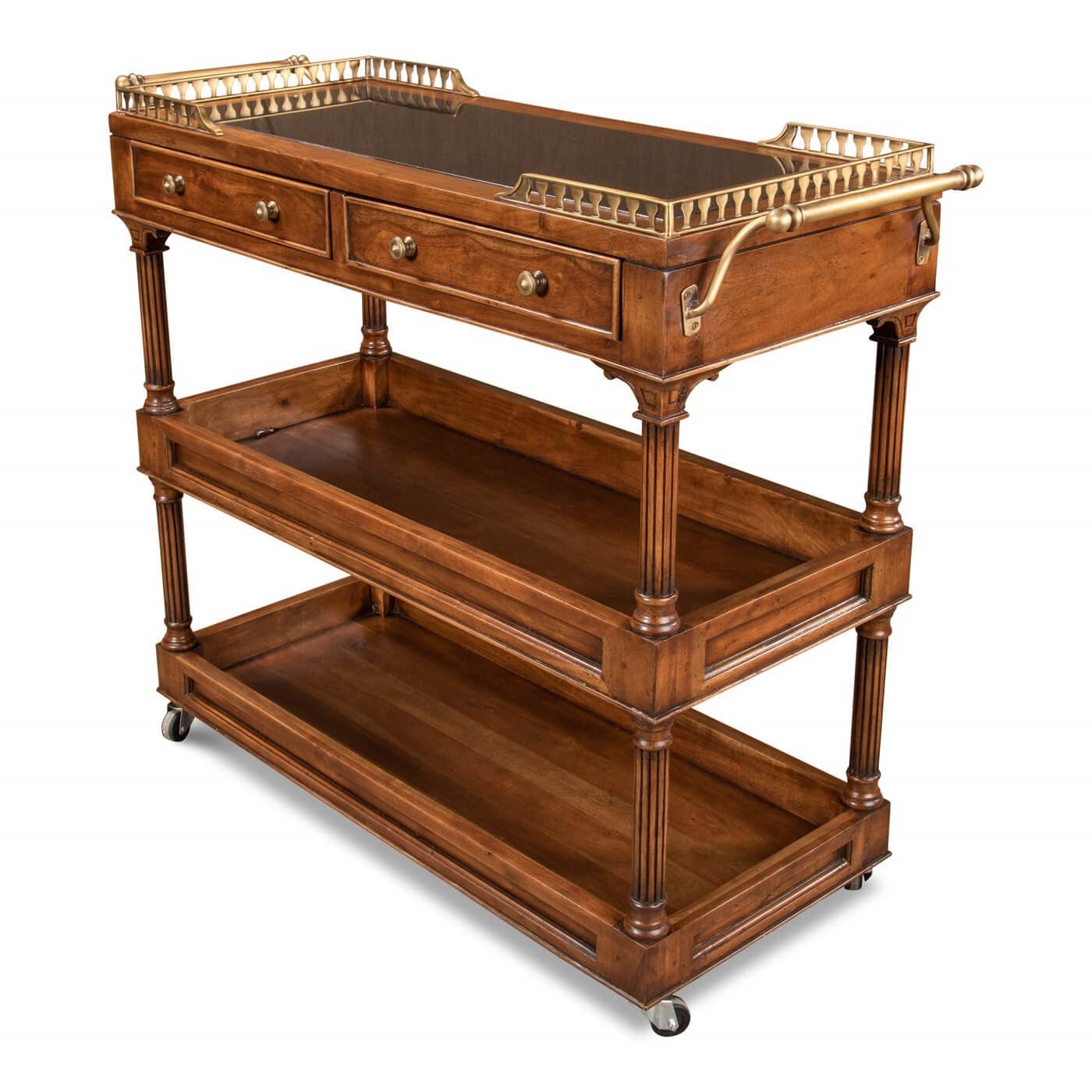 Traditional Style Walnut Rolling Bar Cart - English Georgian America