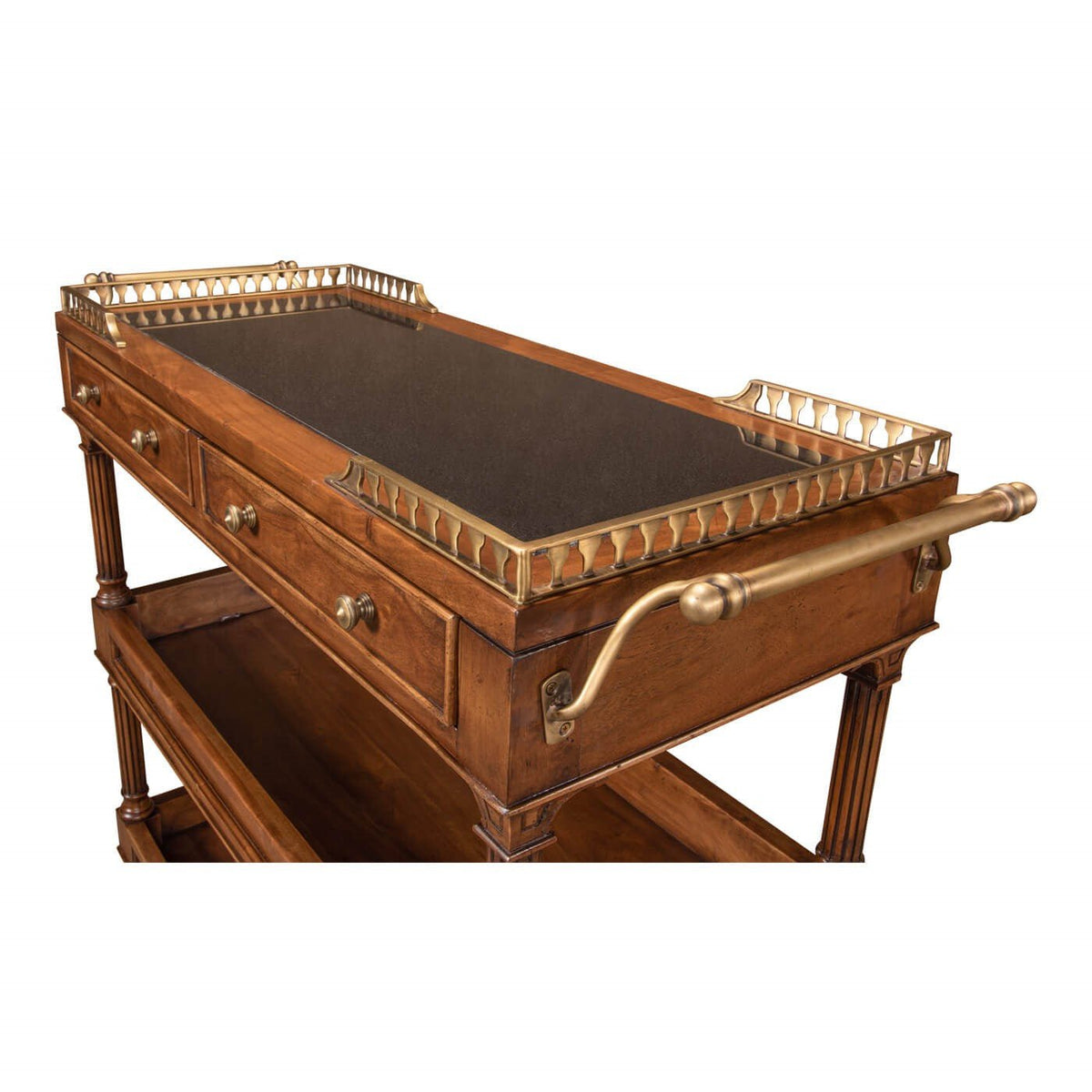 Traditional Style Walnut Rolling Bar Cart - English Georgian America