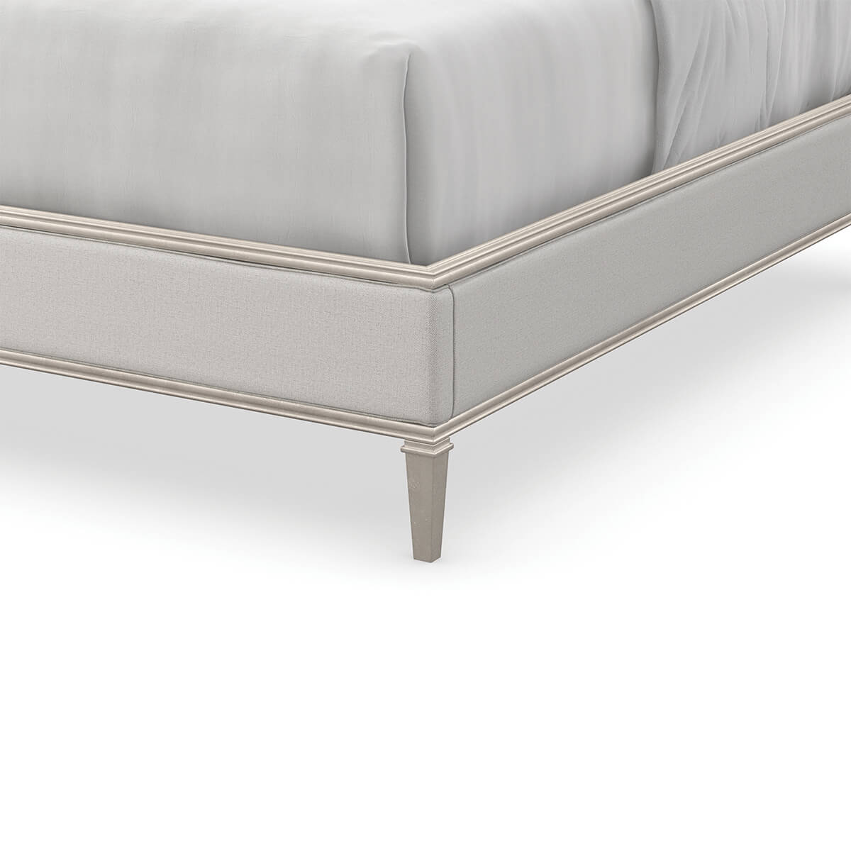 Transitional Style Upholstered King Bed in Silver - English Georgian America