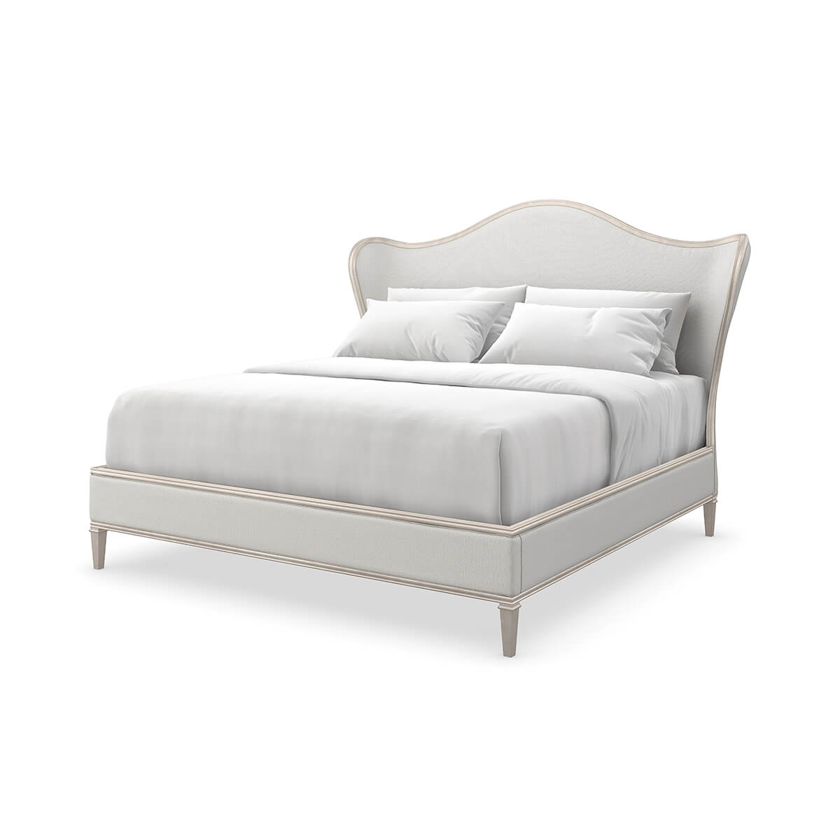 Transitional Style Upholstered King Bed in Silver - English Georgian America