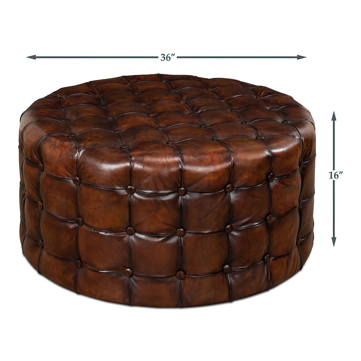 Tufted Leather Round Ottoman - English Georgian America
