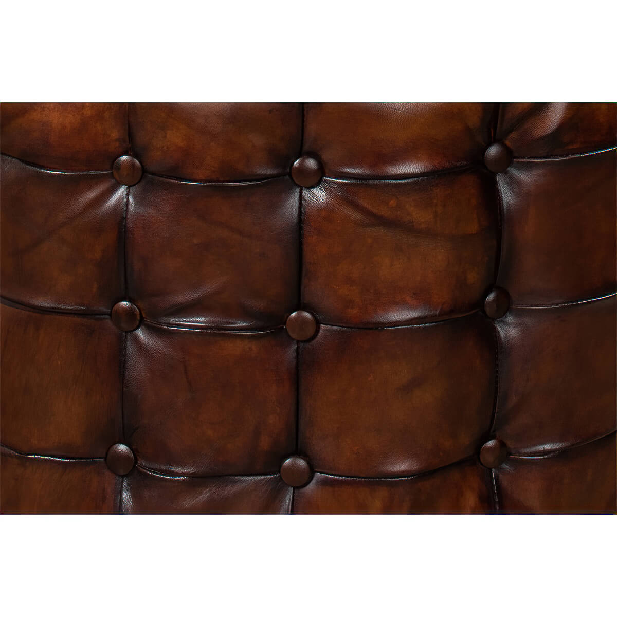 Tufted Leather Round Ottoman - English Georgian America