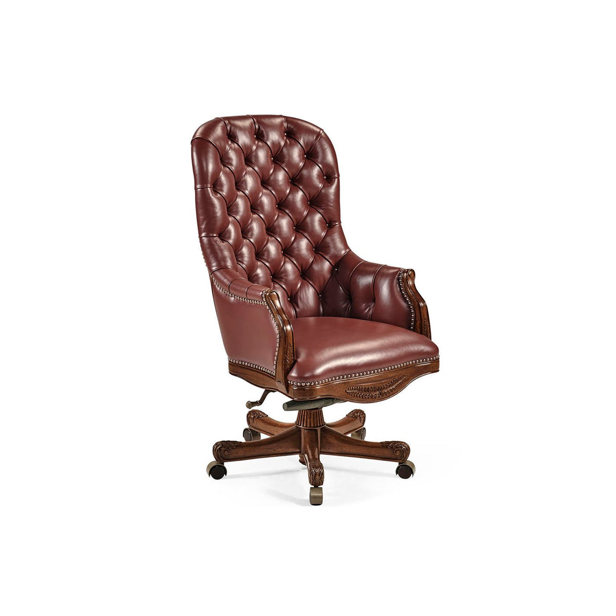 Tufted Red Leather Swivel Office Chair - English Georgian America