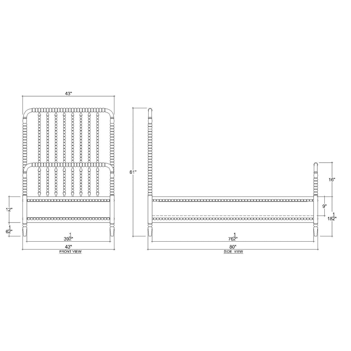 Twin Size Spindle Bed Frame - English Georgian America