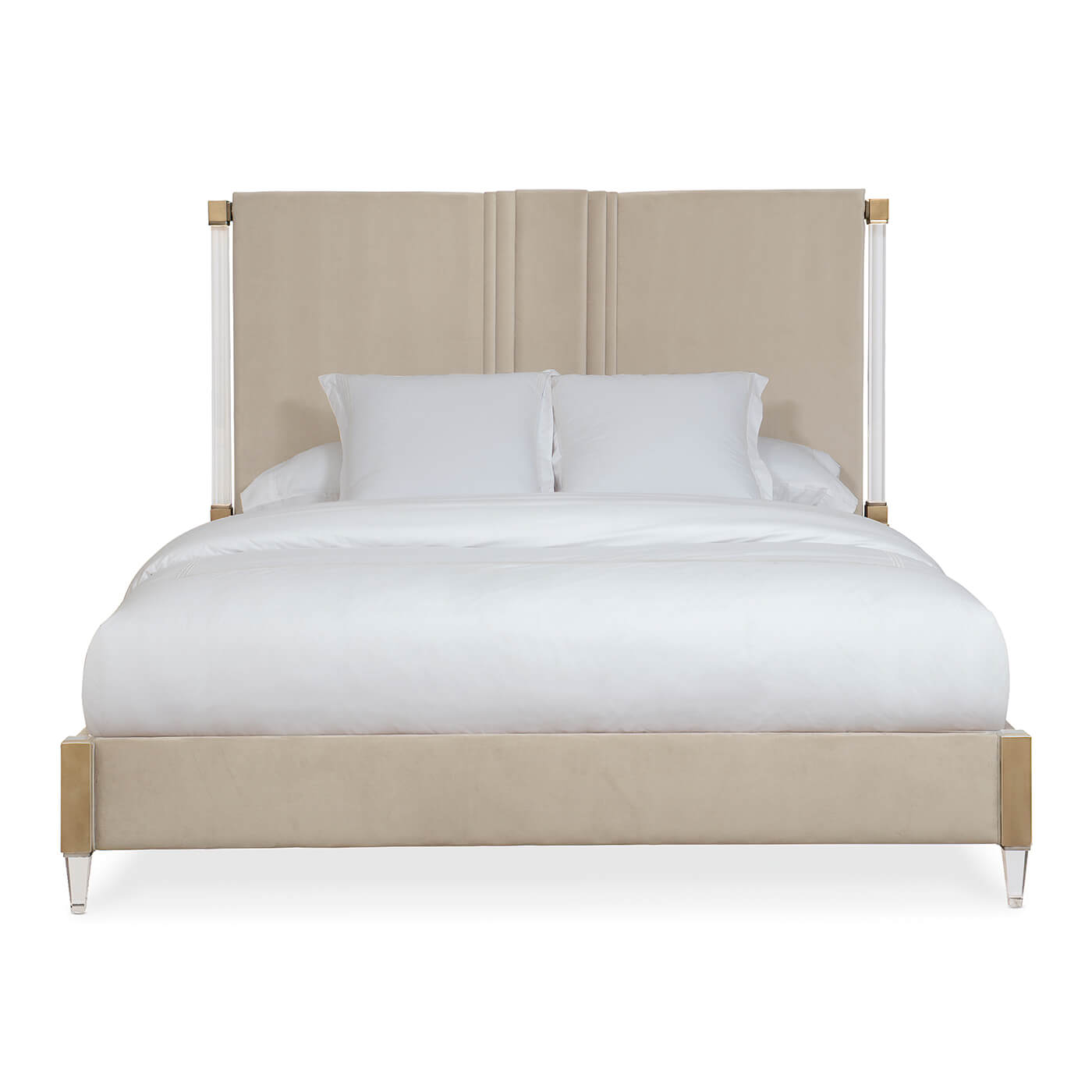 Upholstered King Bed with Lucite and Bronze Accents - English Georgian America