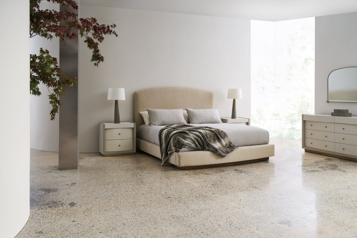 Upholstered King Platform Bed in Cream and Gold - English Georgian America