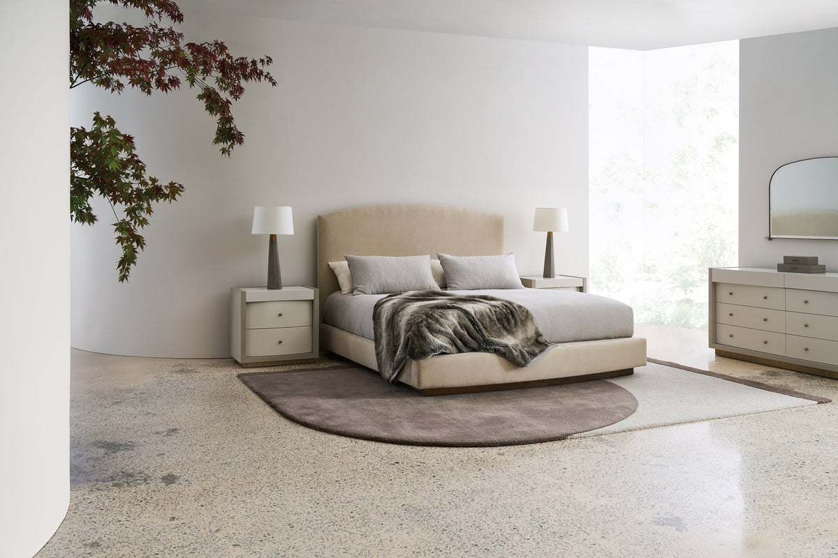 Upholstered King Platform Bed in Cream and Gold - English Georgian America