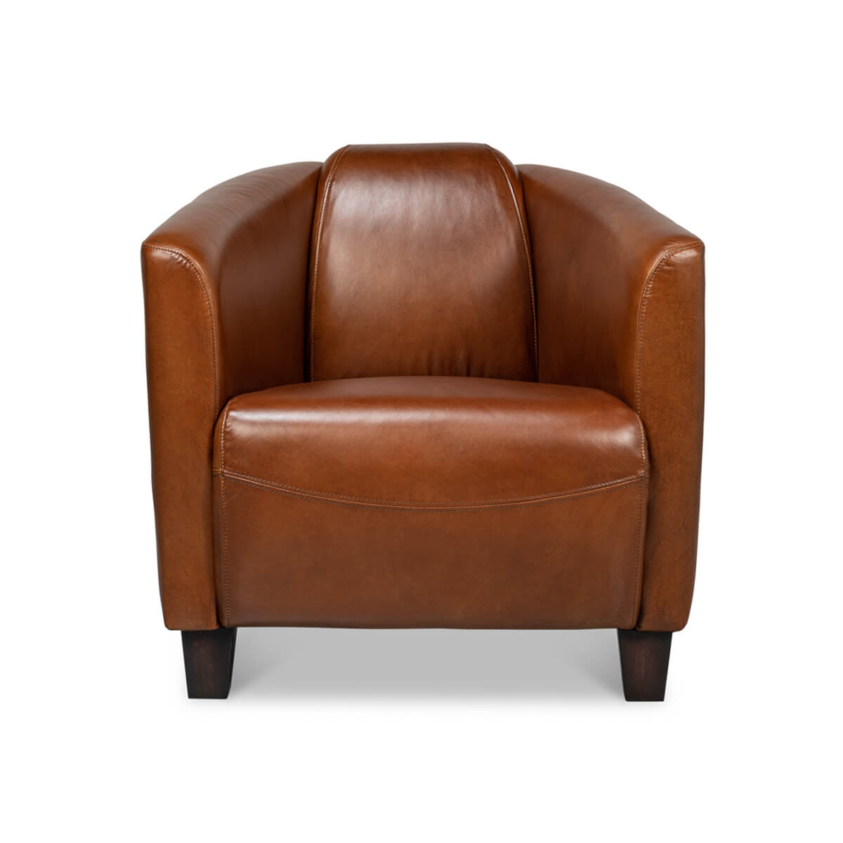 Vintage-Style Brown Leather Club Chair - English Georgian America