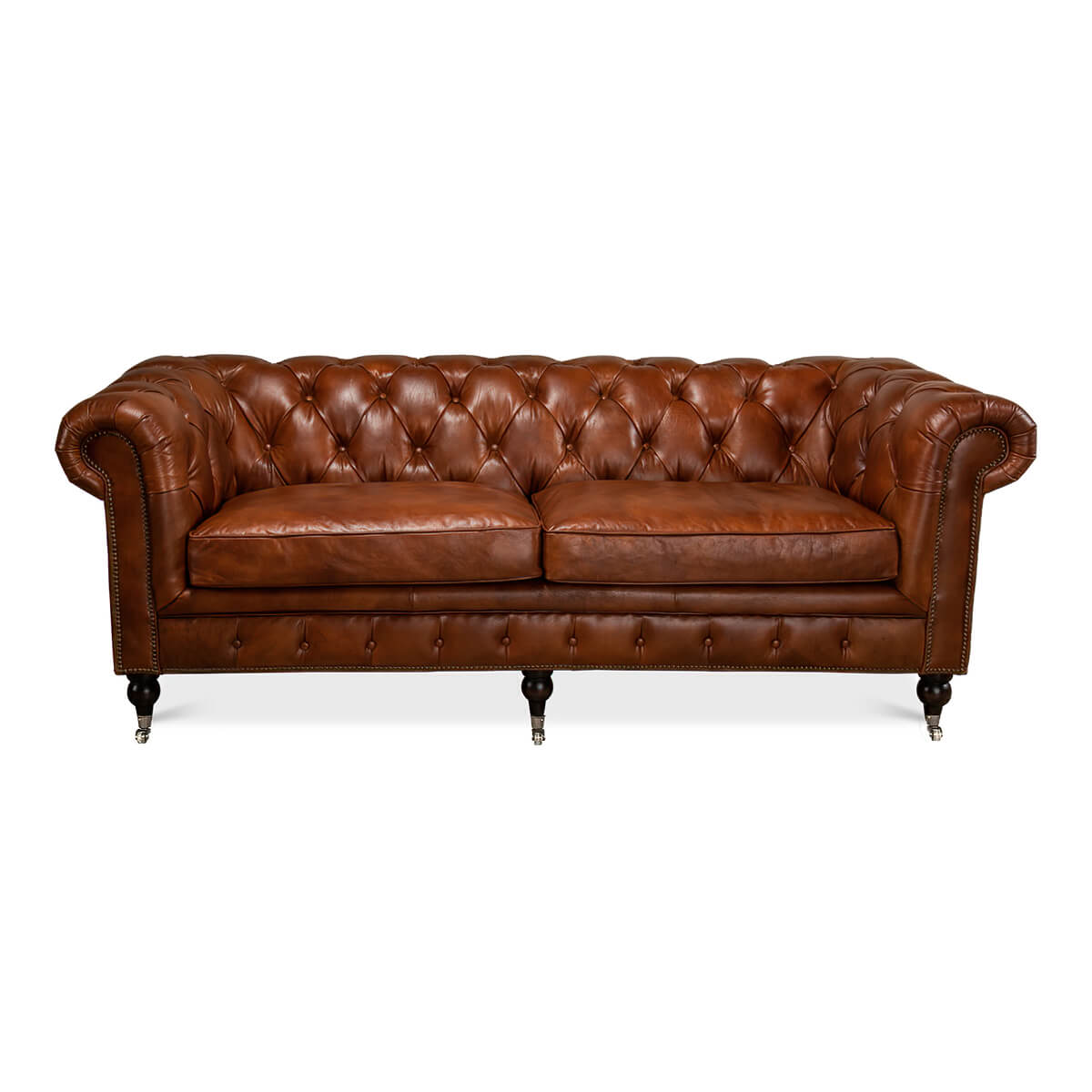 Vintage Style Classic Chesterfield Sofa - Brown Leather - English Georgian America