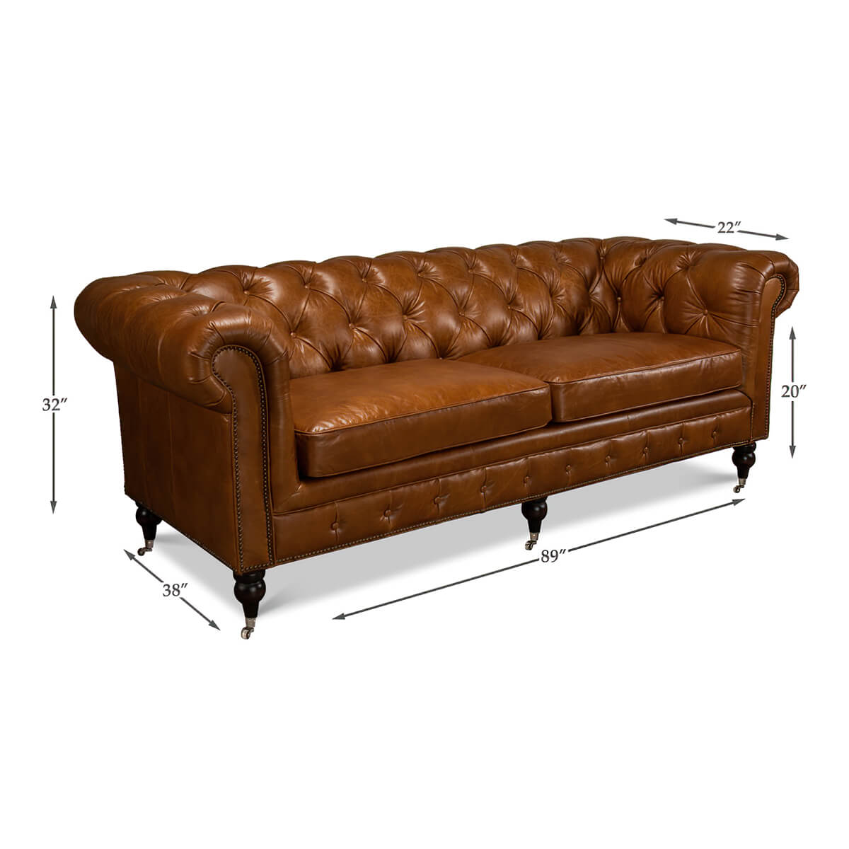 Vintage Style Classic Chesterfield Sofa - Cuban Cigar - English Georgian America