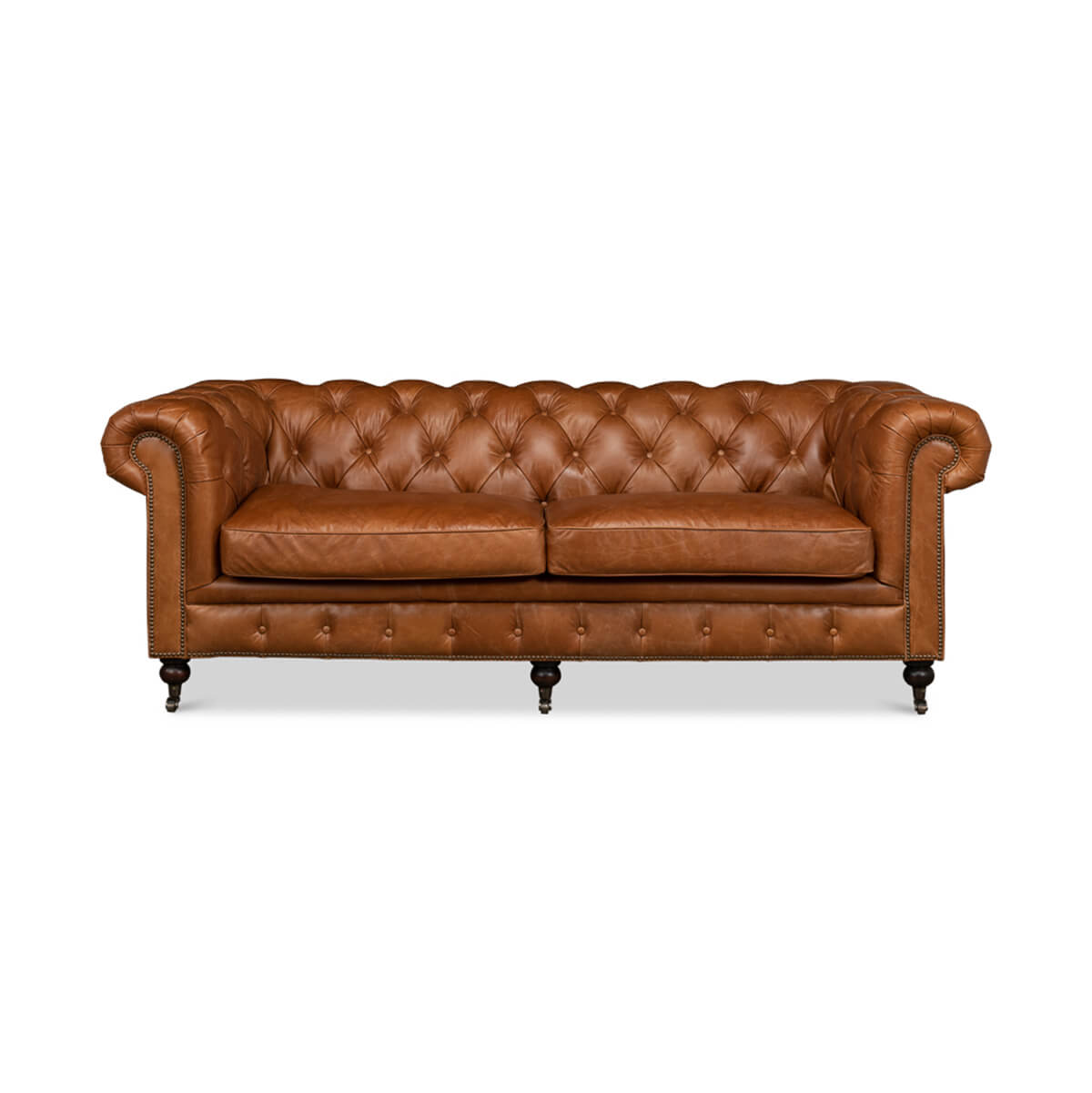 Vintage Style Classic Chesterfield Sofa - Vienna Brown Leather - English Georgian America