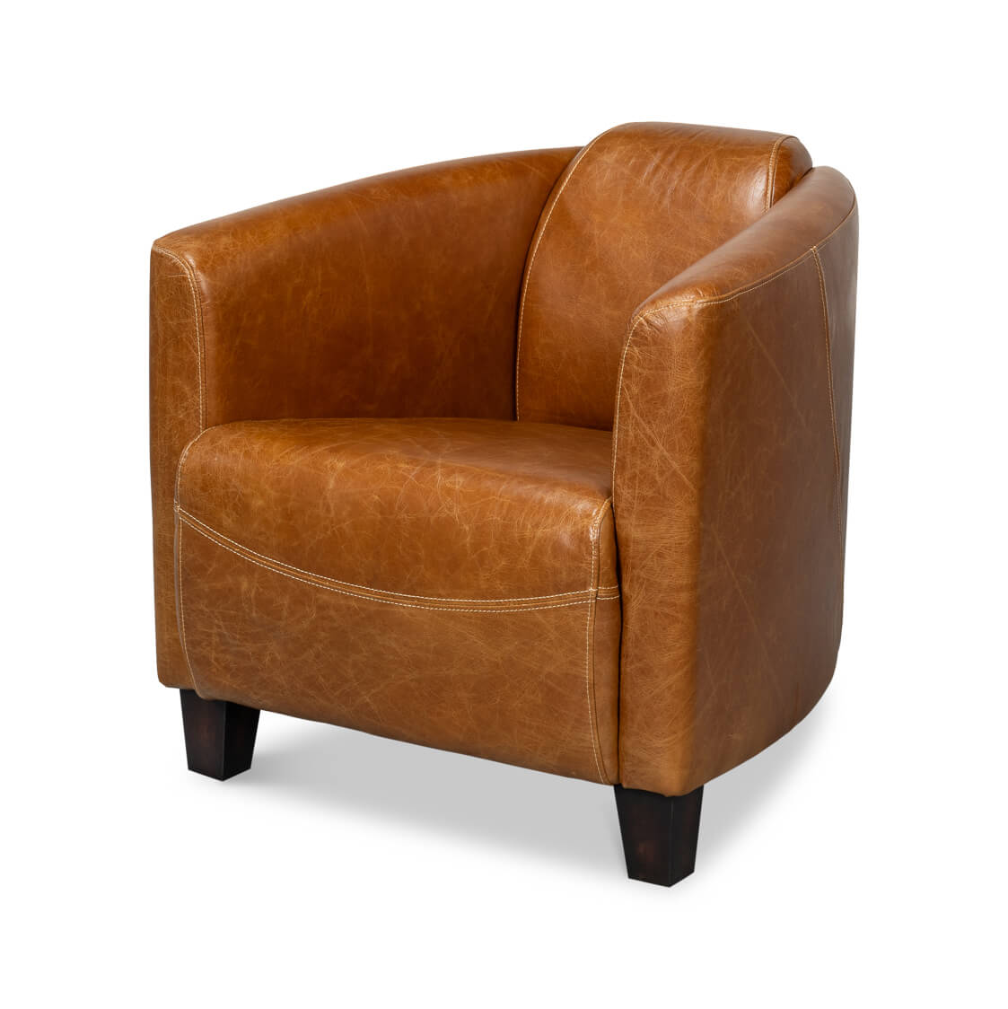 Vintage-Style Cuba Brown Leather Club Chair - English Georgian America