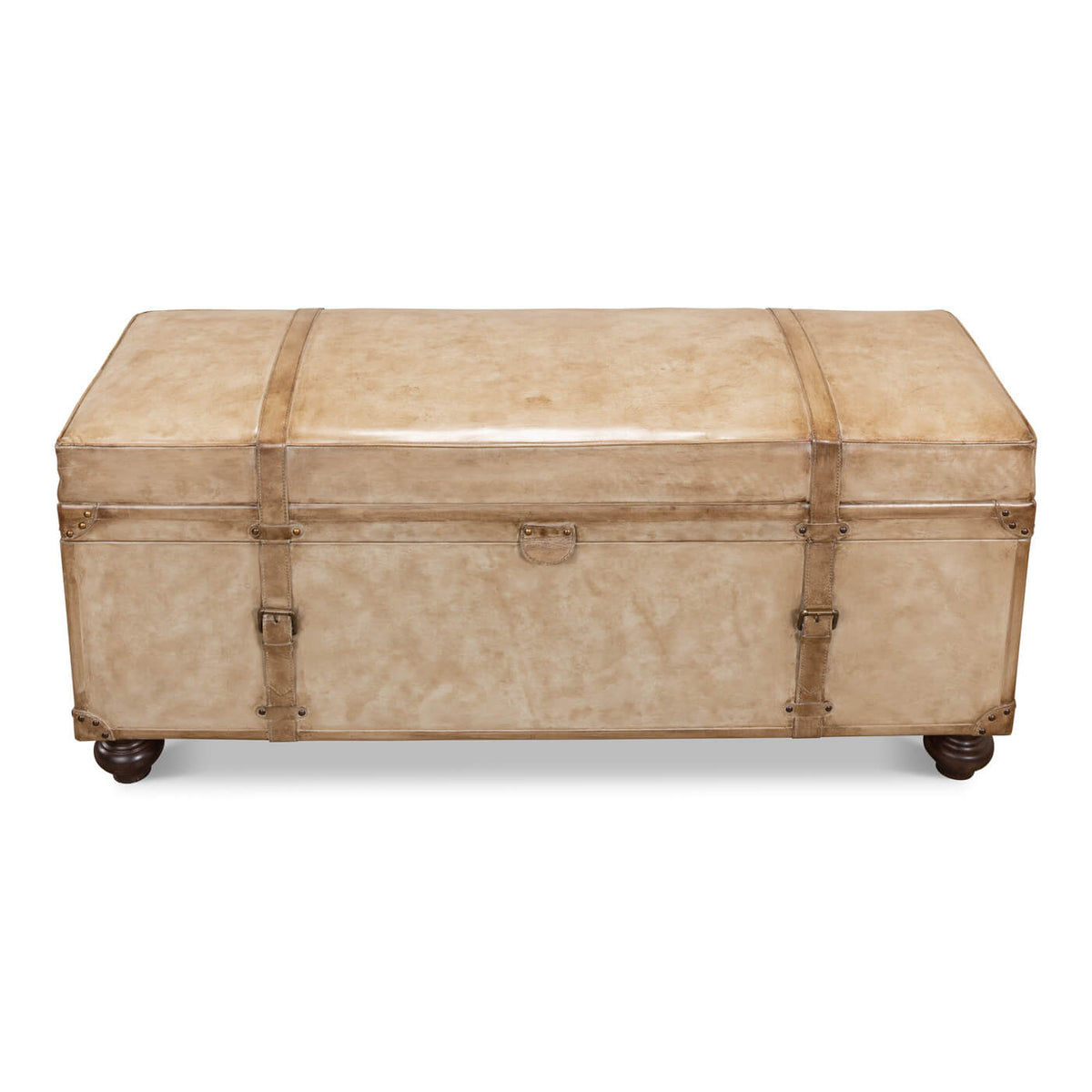 Vintage-Style Pearl Leather Trunk Bench - English Georgian America