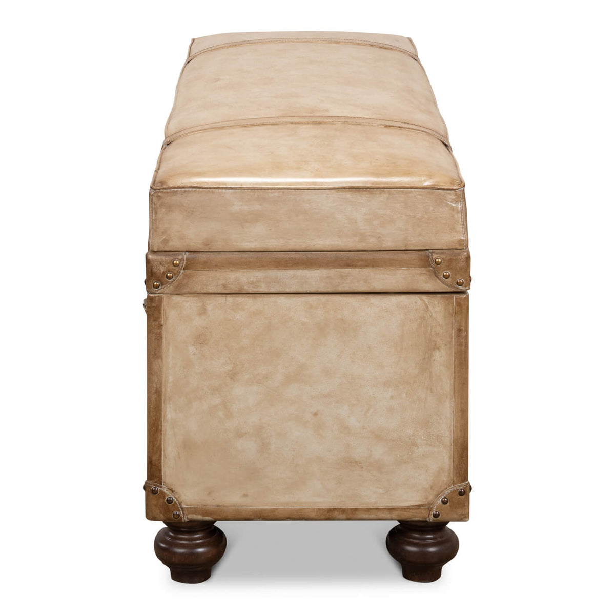 Vintage-Style Pearl Leather Trunk Bench - English Georgian America