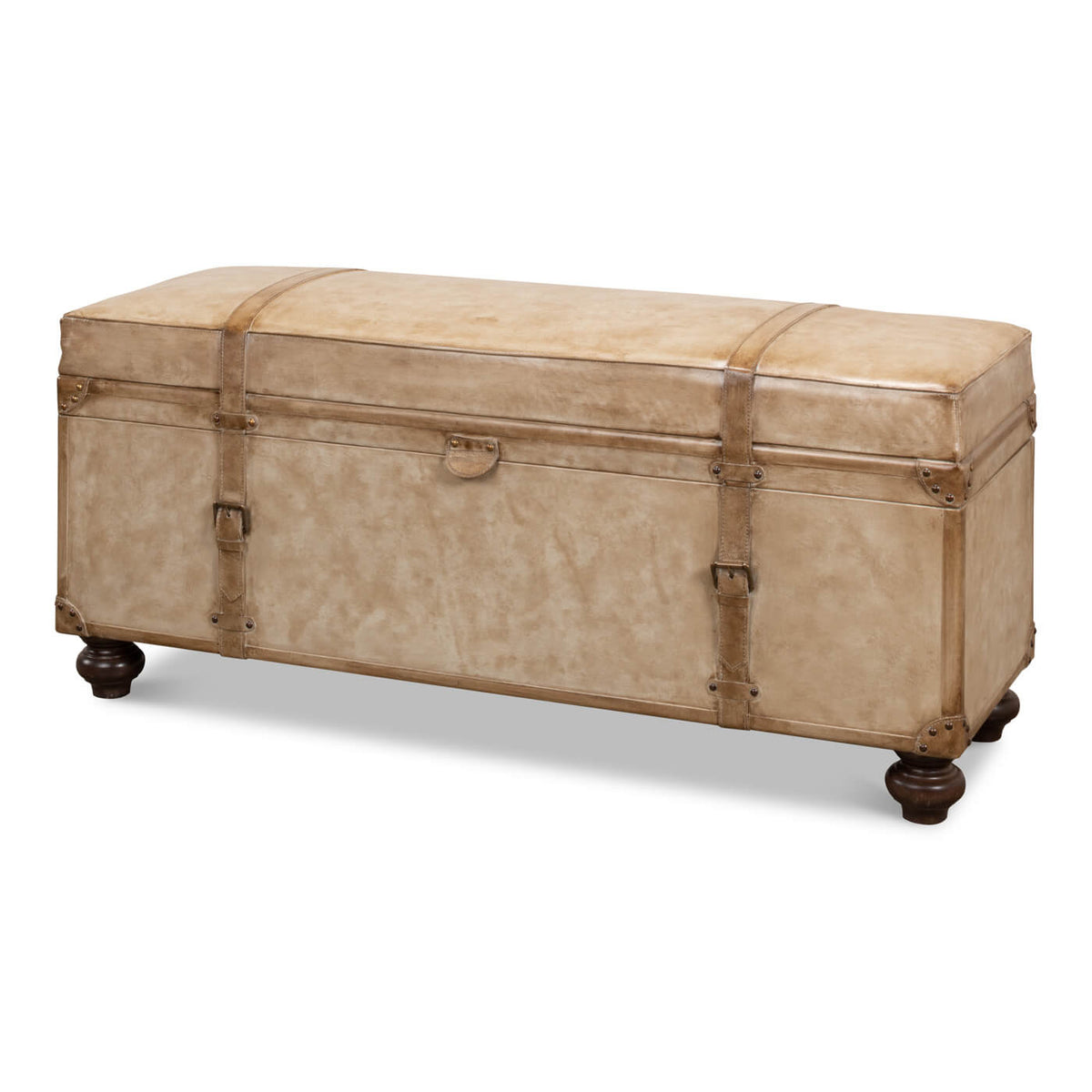 Vintage-Style Pearl Leather Trunk Bench - English Georgian America
