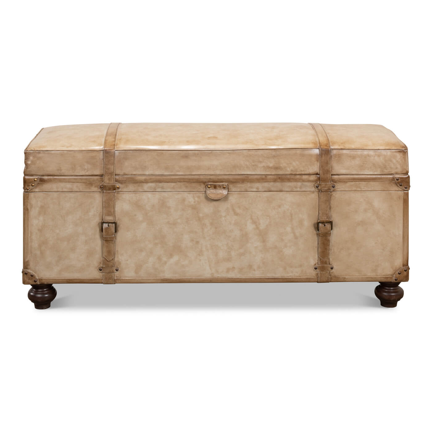 Vintage-Style Pearl Leather Trunk Bench - English Georgian America