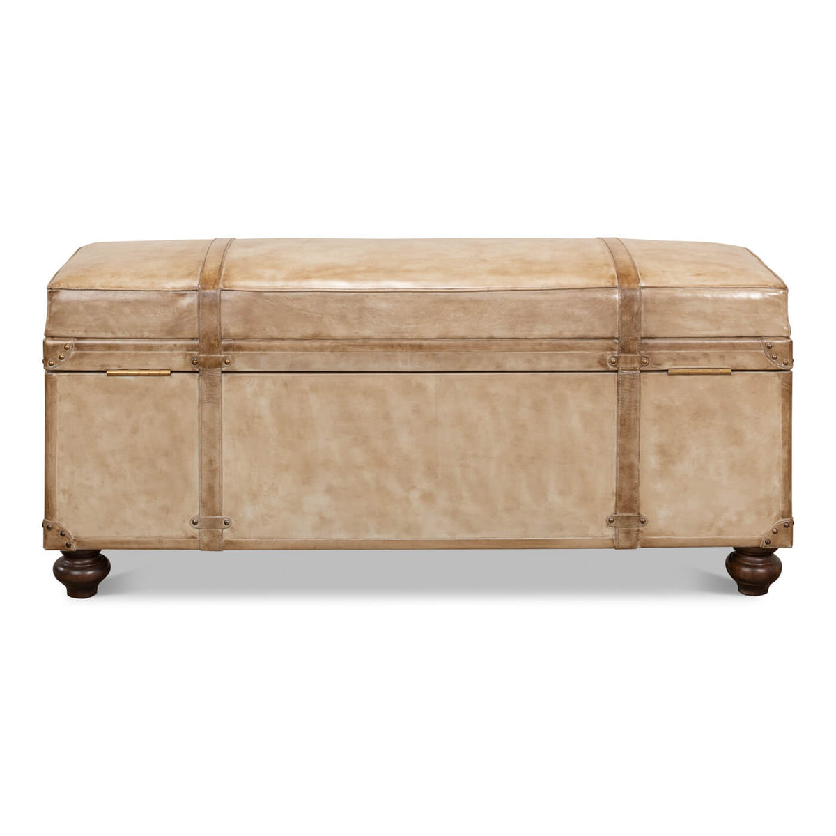Vintage-Style Pearl Leather Trunk Bench - English Georgian America