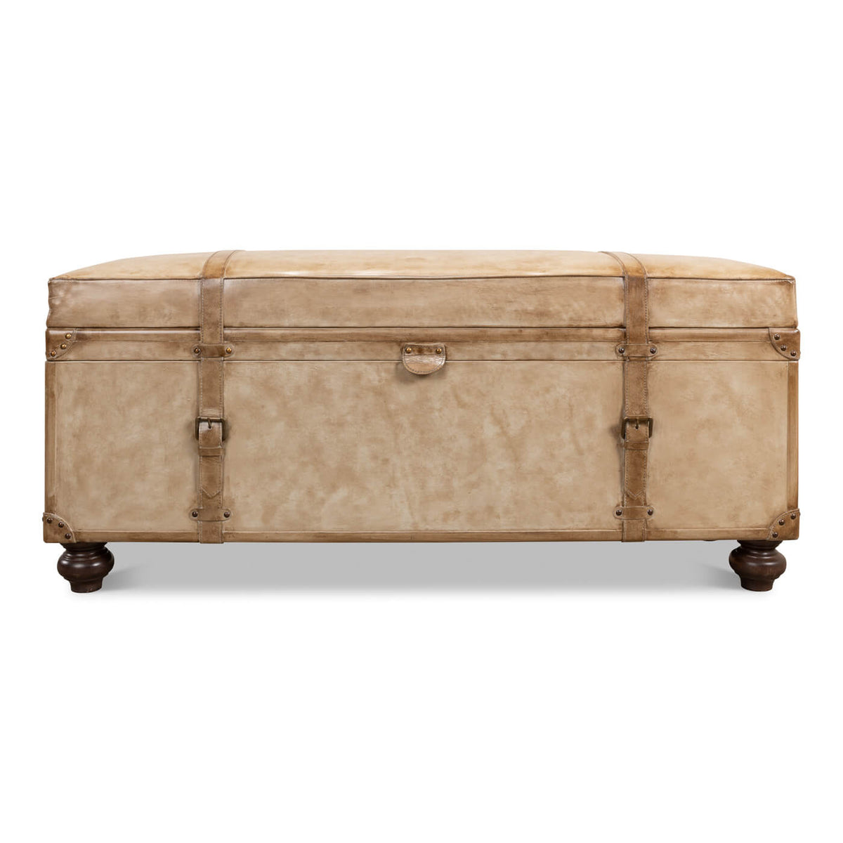 Vintage-Style Pearl Leather Trunk Bench - English Georgian America