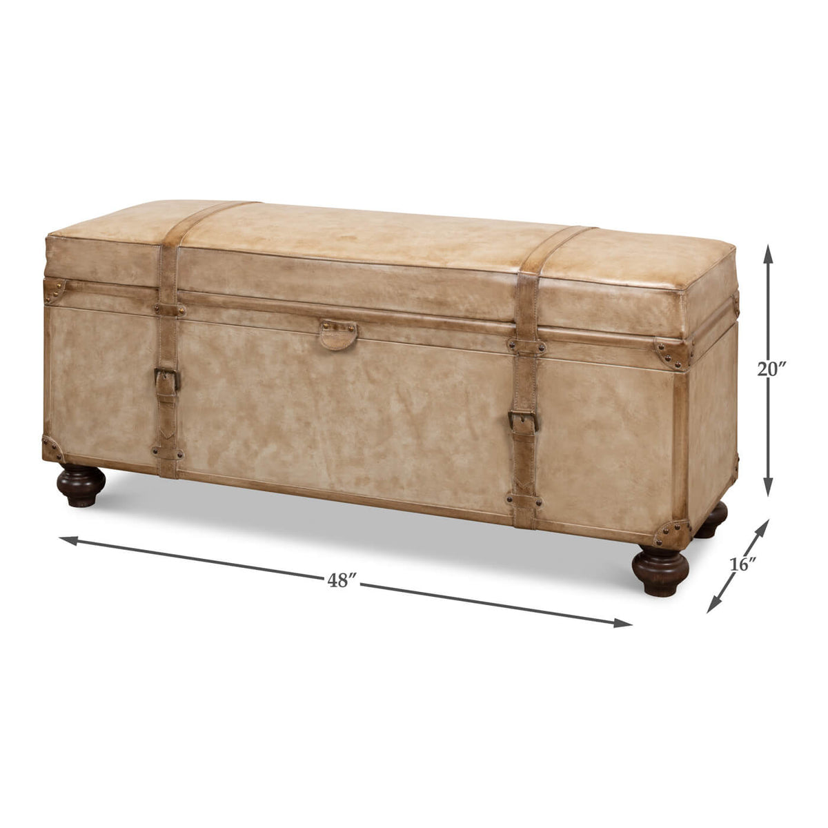 Vintage-Style Pearl Leather Trunk Bench - English Georgian America