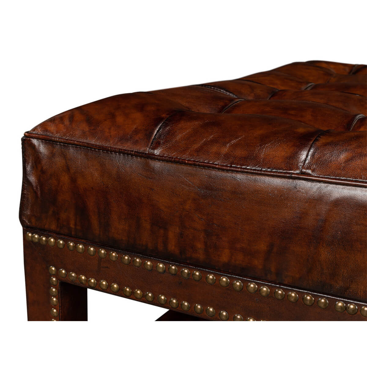 Vintage-Style Tufted Leather Ottoman - English Georgian America