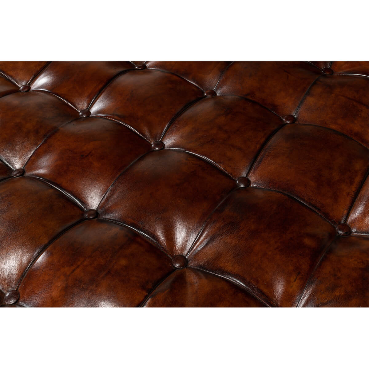 Vintage-Style Tufted Leather Ottoman - English Georgian America