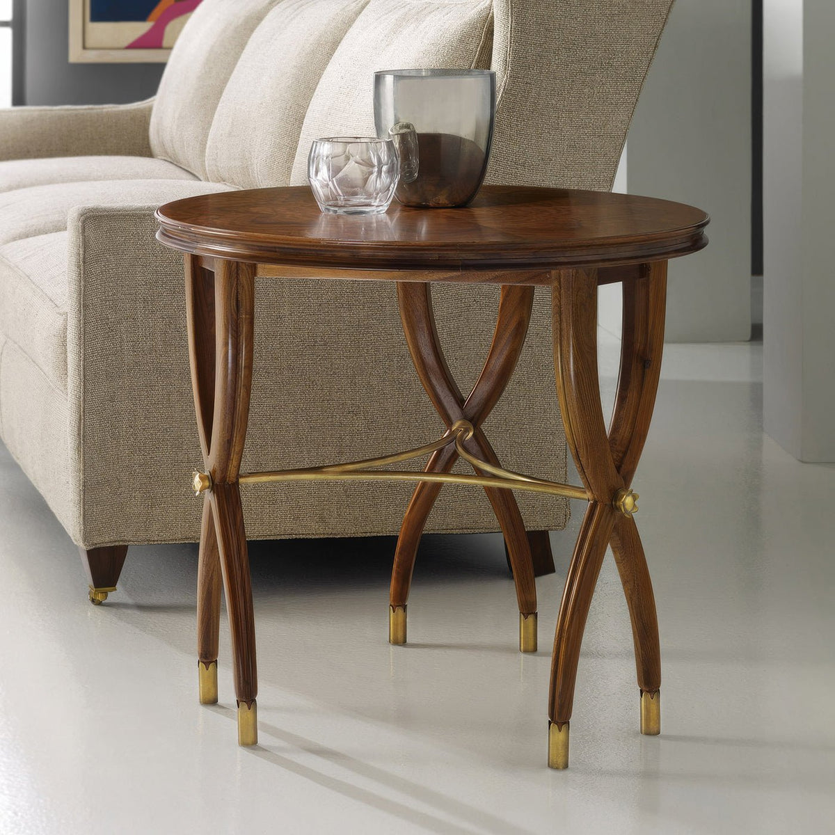 Walnut Art Deco Round Side Table - English Georgian America