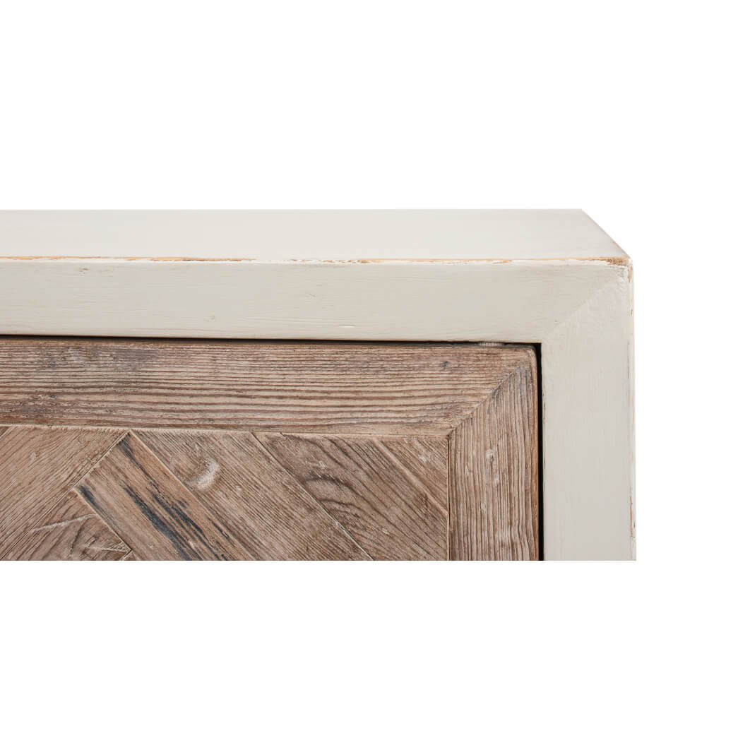 White Chevron Reclaimed Wood Buffet Cabinet - English Georgian America