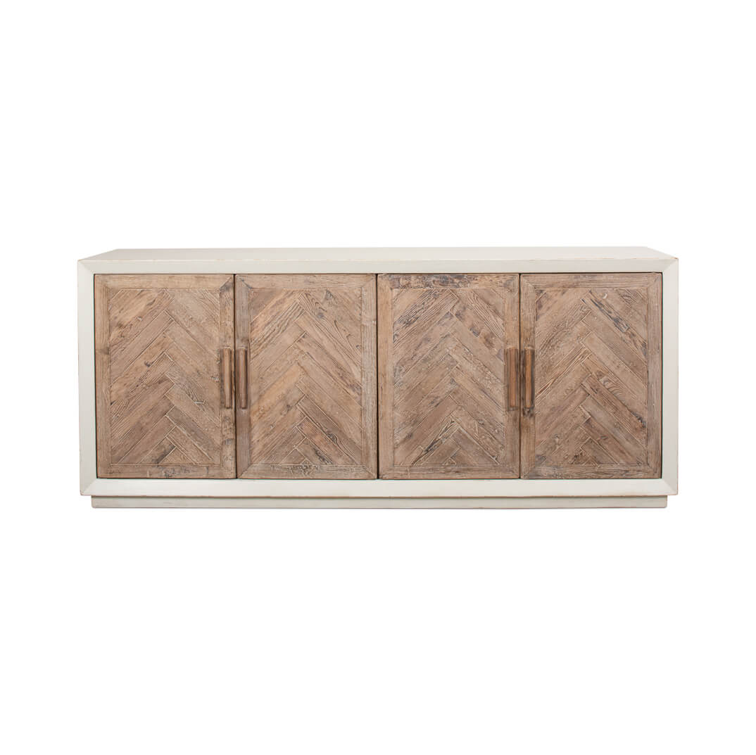 White Chevron Reclaimed Wood Buffet Cabinet - English Georgian America