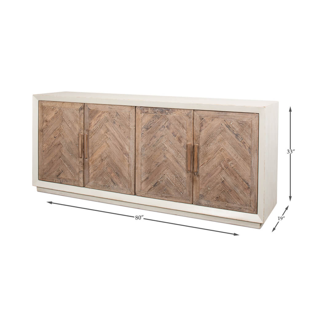 White Chevron Reclaimed Wood Buffet Cabinet - English Georgian America