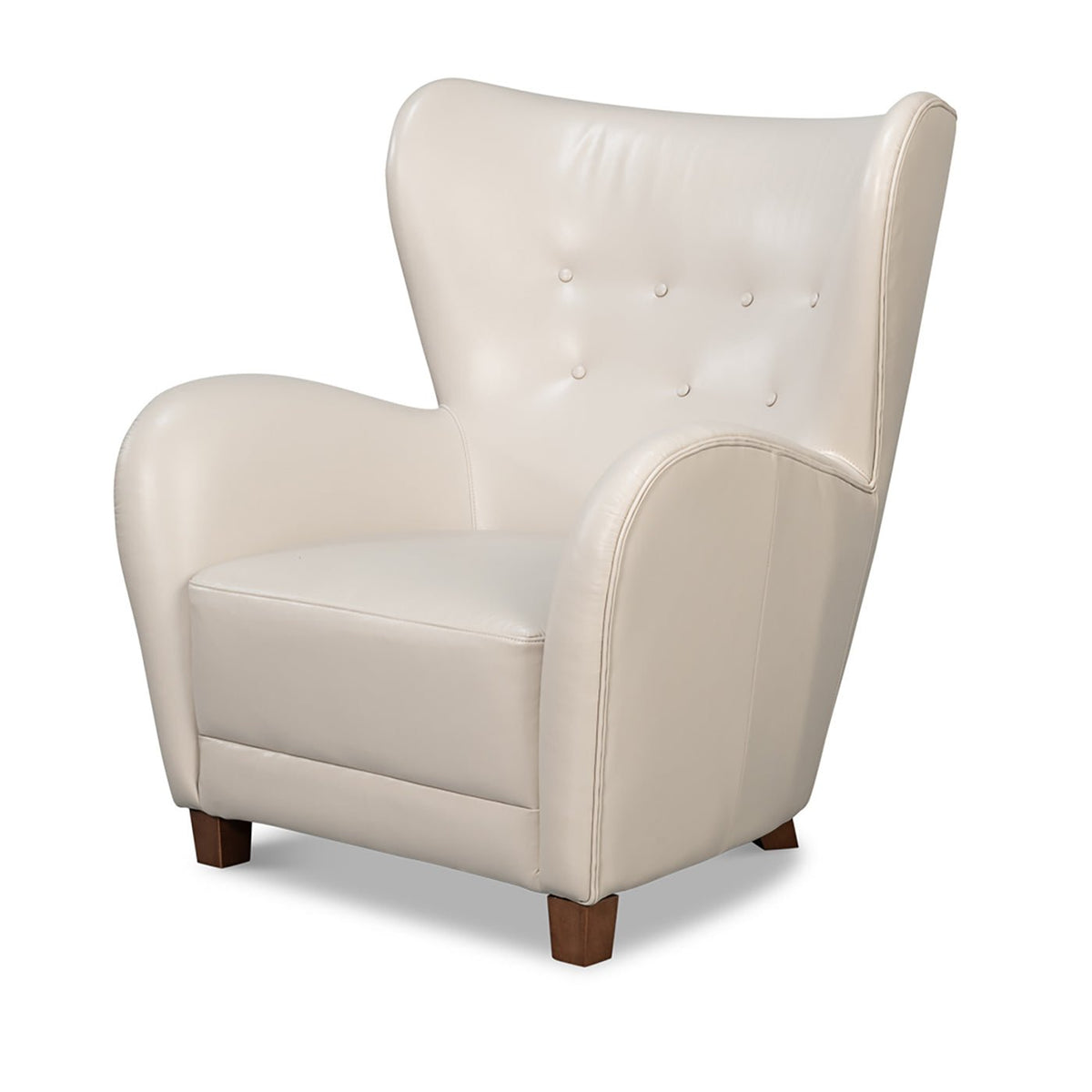 White Leather Modern Wing Chair - English Georgian America
