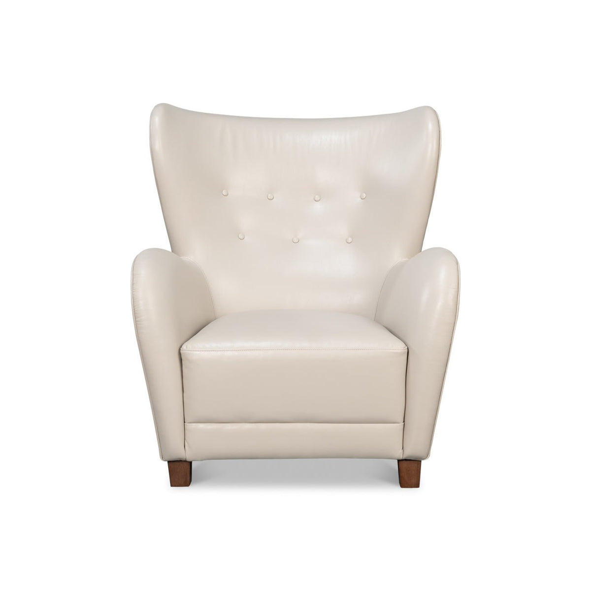 White Leather Modern Wing Chair - English Georgian America