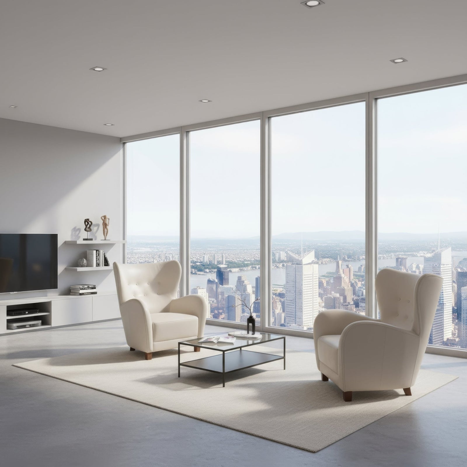 White Leather Modern Wing Chair - English Georgian America