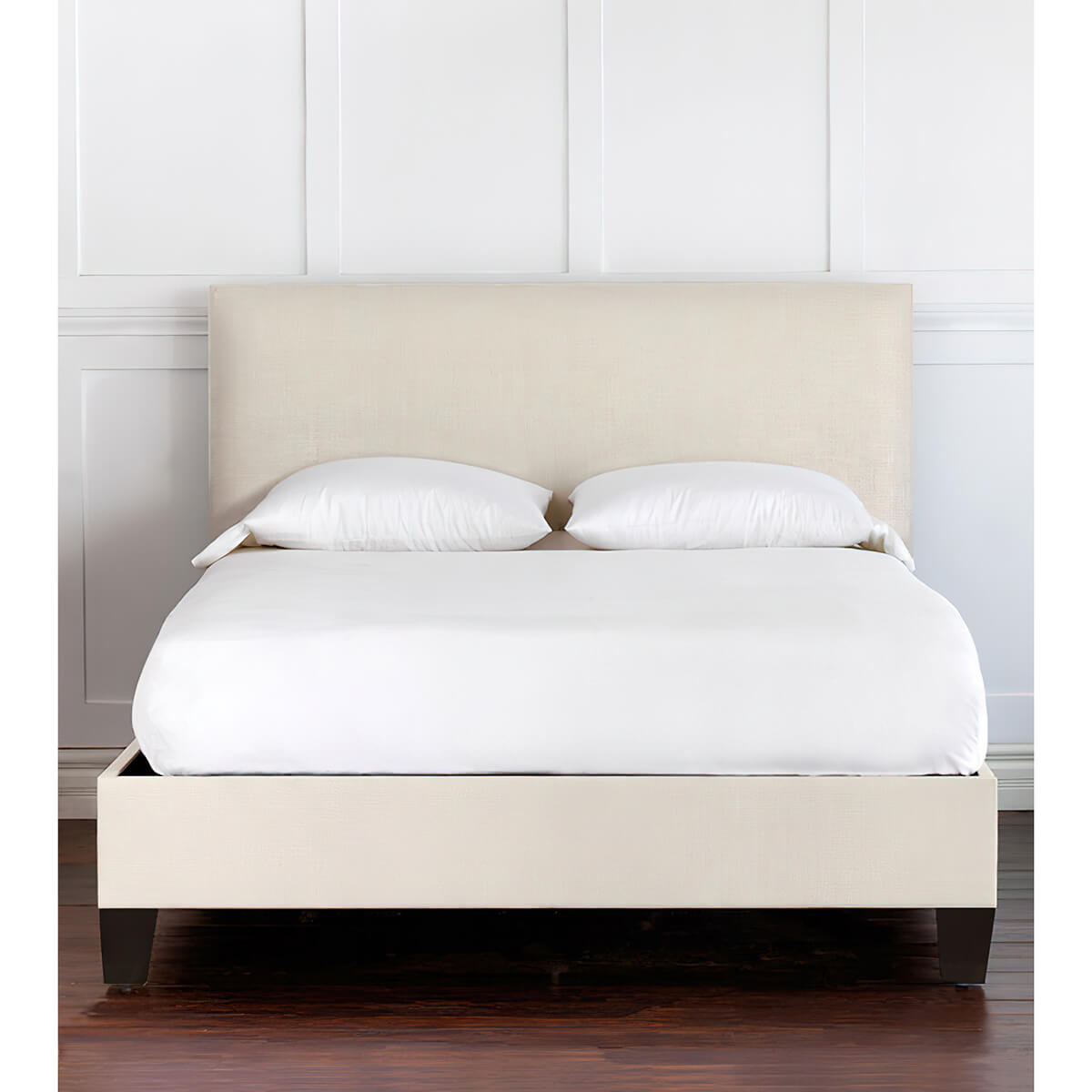 White Linen Upholstered Bed Frame - English Georgian America