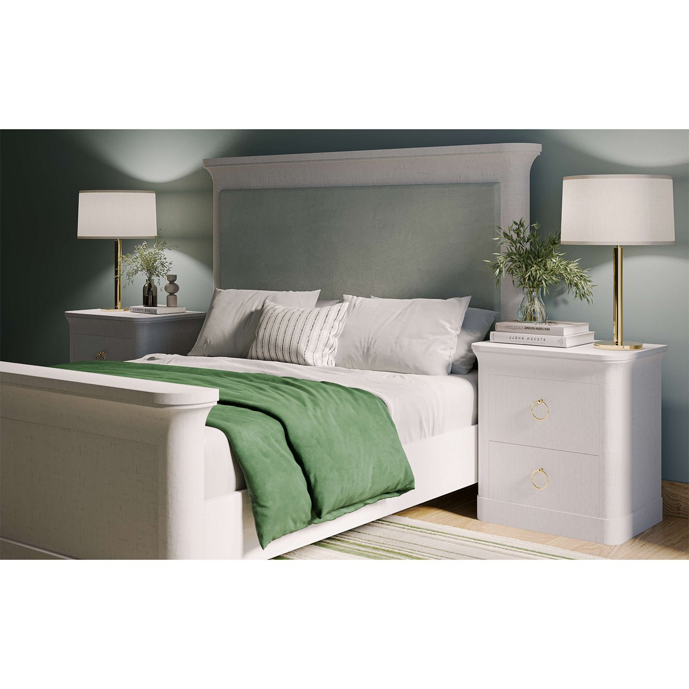 White Linen Wrapped Modern Nightstand - English Georgian America