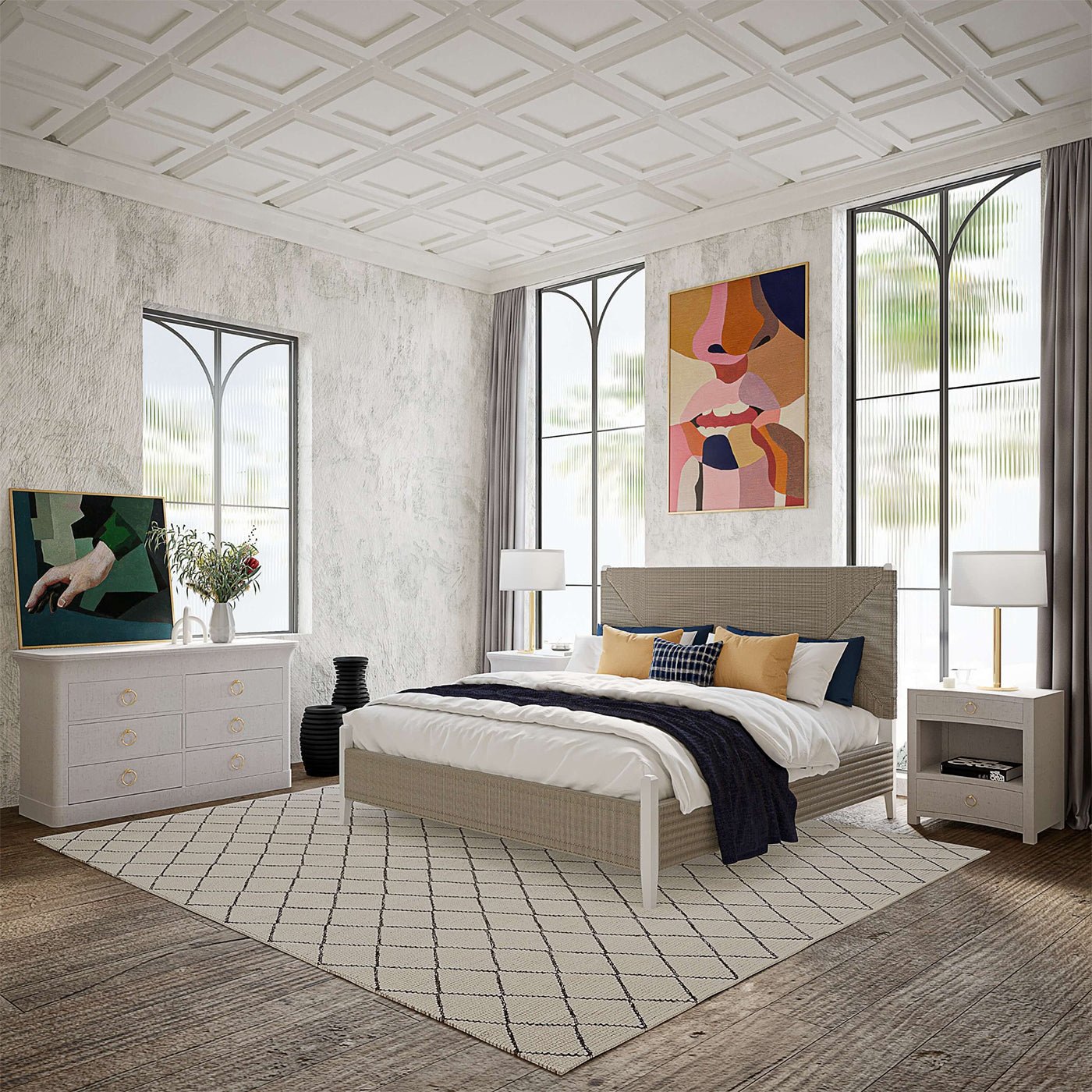 White Linen Wrapped Nightstand - English Georgian America