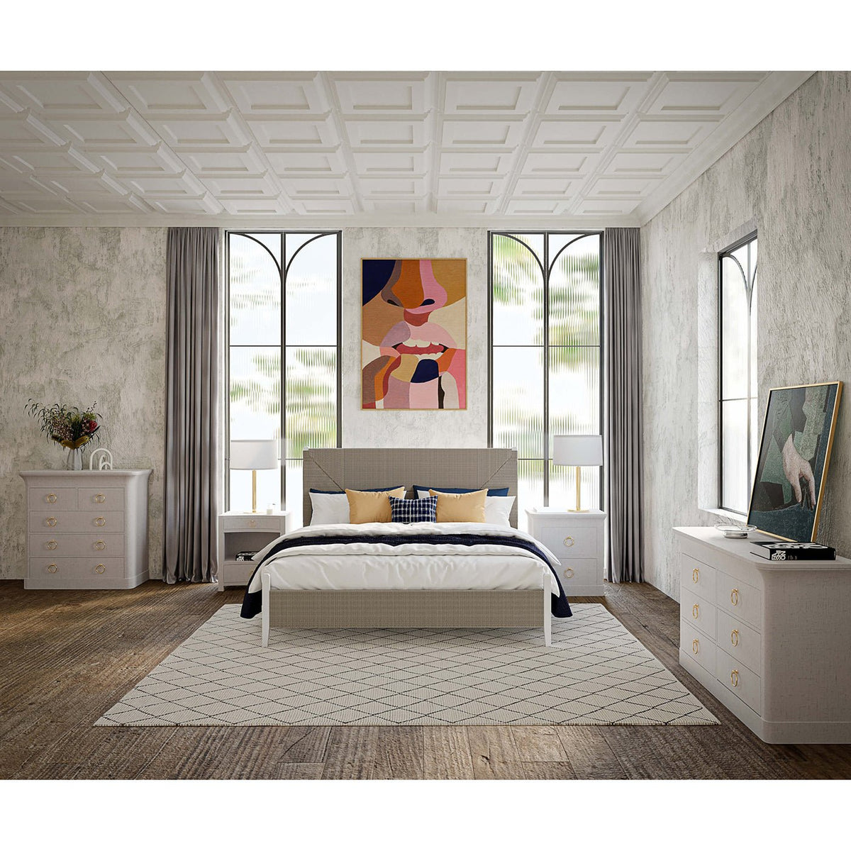 White Linen Wrapped Nightstand - English Georgian America