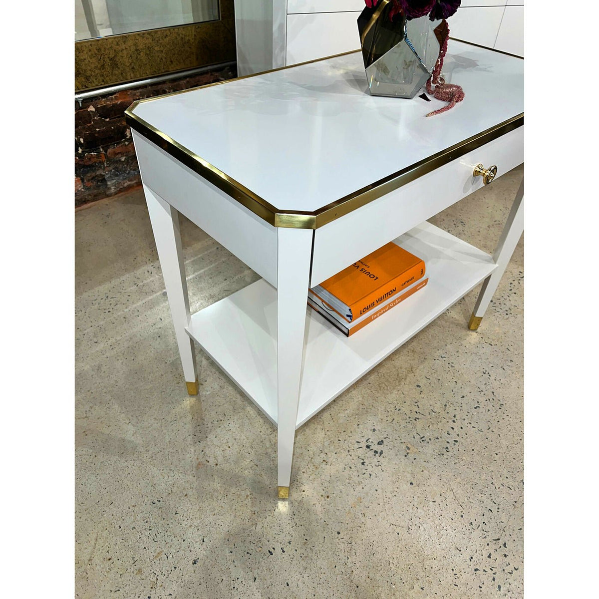 White Mid Century Bedside Table - English Georgian America