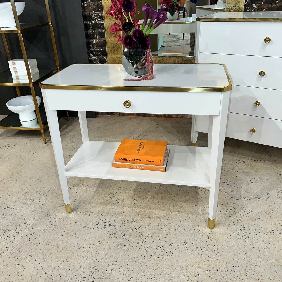 White Mid Century Bedside Table - English Georgian America