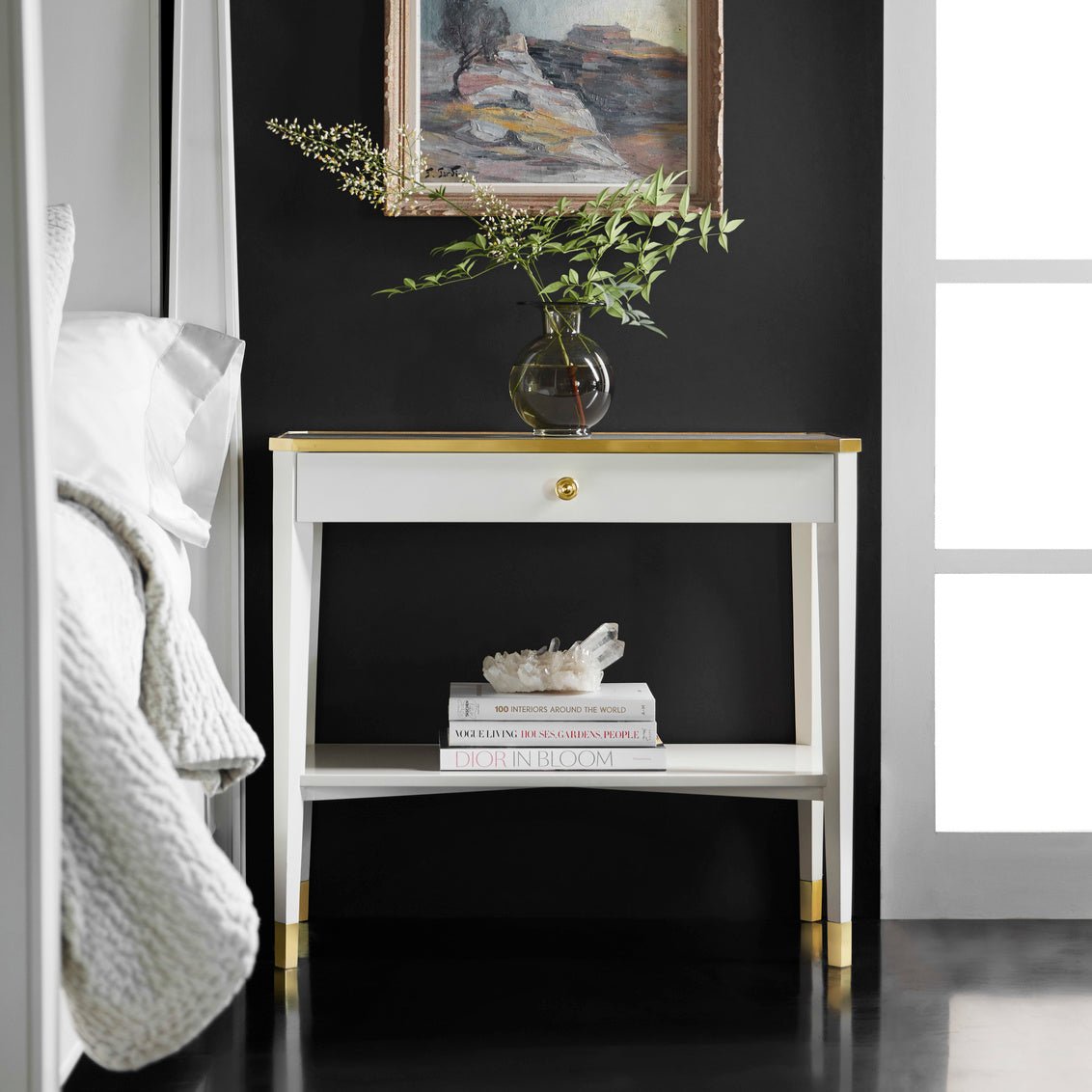 White Mid Century Bedside Table - English Georgian America