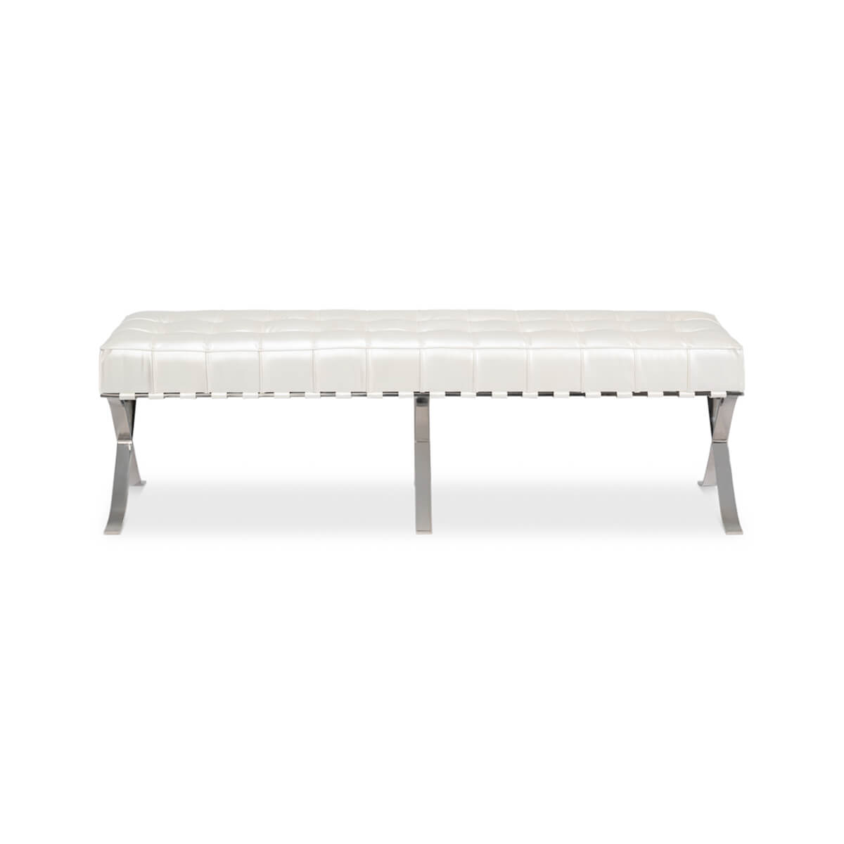 White Mid Century Modern Leather Bench - English Georgian America