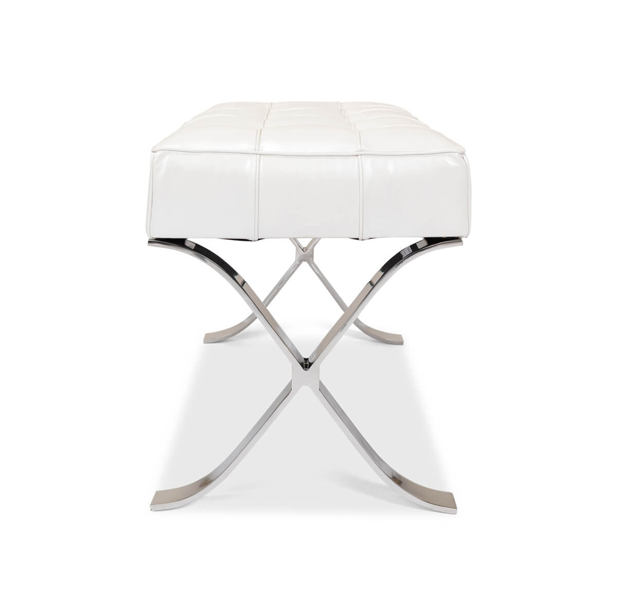 White Mid Century Modern Leather Stool - English Georgian America