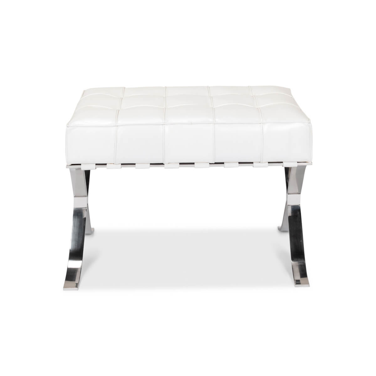 White Mid Century Modern Leather Stool - English Georgian America