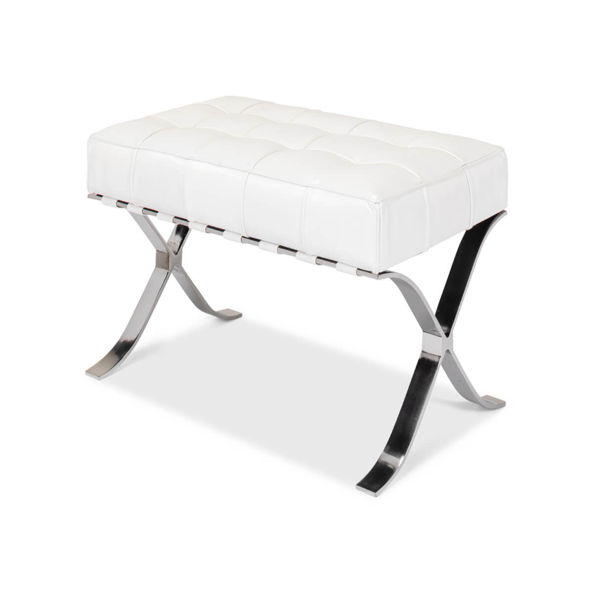 White Mid Century Modern Leather Stool - English Georgian America