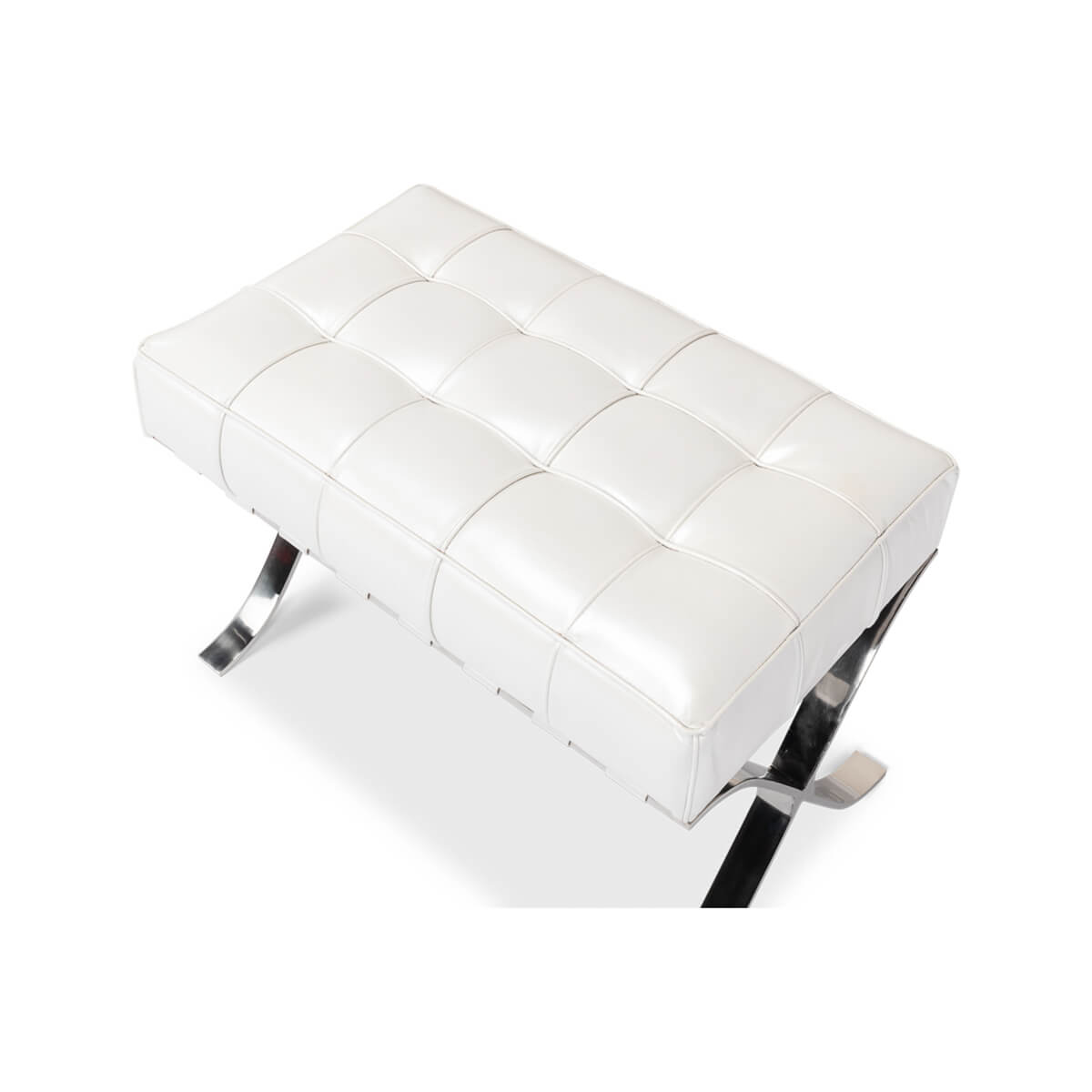 White Mid Century Modern Leather Stool - English Georgian America